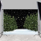 Lofaris White Snow Night Green Tree Winter Backdrops